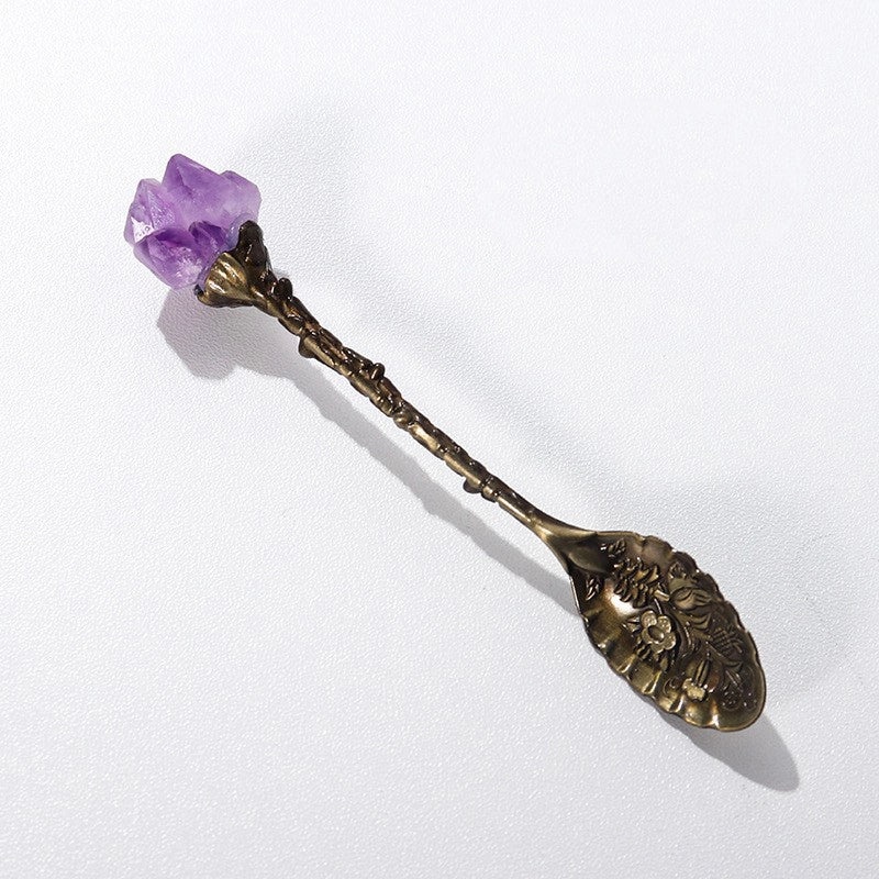 Natural Amethyst Flower Copper Spoon with Long Handle | Home Decor & Kitchen Accessories