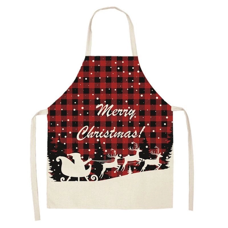 Christmas Santa Claus Stripe Snowflake Linen Apron Holiday Kitchen Accessory|Kitchen & Dining