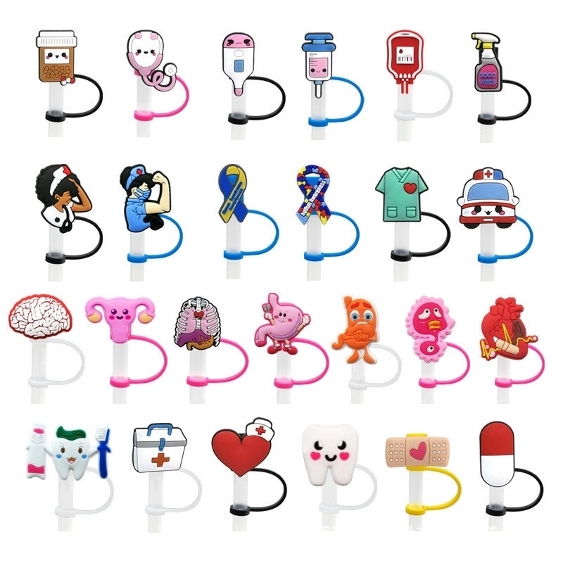 10 Pieces Multicolor PVC Straw Decorative Caps for Casual Vacation Style|Accessories