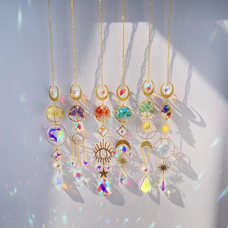 Sun Moon Turquoise Crystal Agate Suncatcher and Wind Chime | Home Decor Wall Art