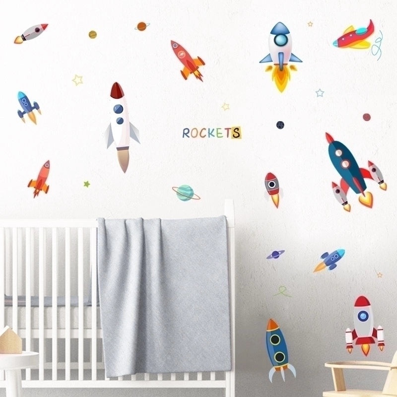 Cute Cartoon Space Rocket Wall Decals for Kids Room | Kids Room Decor