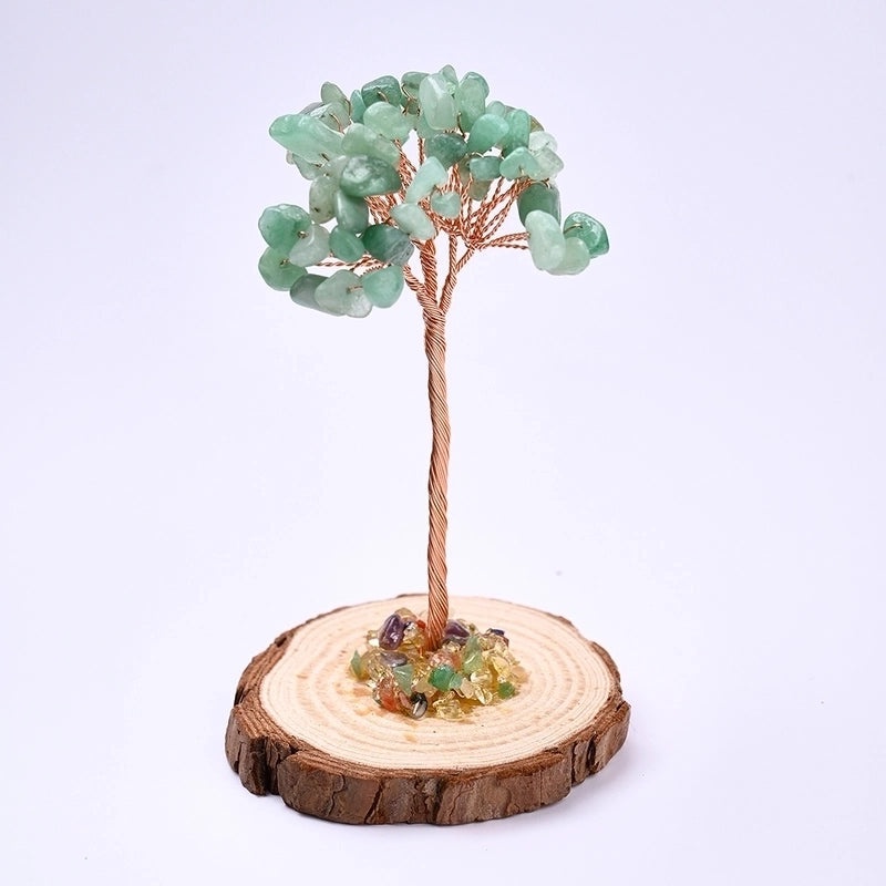 Handcrafted Minimalist Tree with Natural Gemstones on Solid Wood and Copper Wire | Home Decor Ornaments