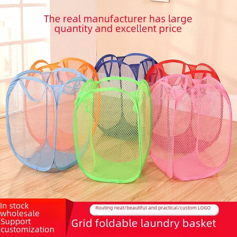 Foldable Grid Laundry Basket Lightweight Storage Basket for Bathroom and Household Use|Home Storage & Organization