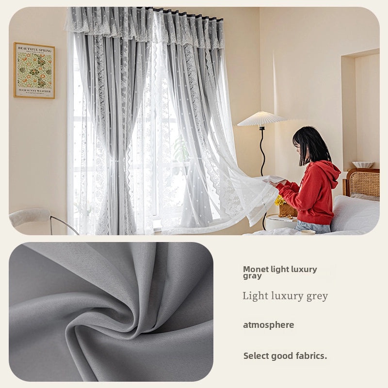 French Lace Hook & Loop Curtain Non-perforated Self-adhesive Bedroom Shading Net Red | Home Decor Curtains