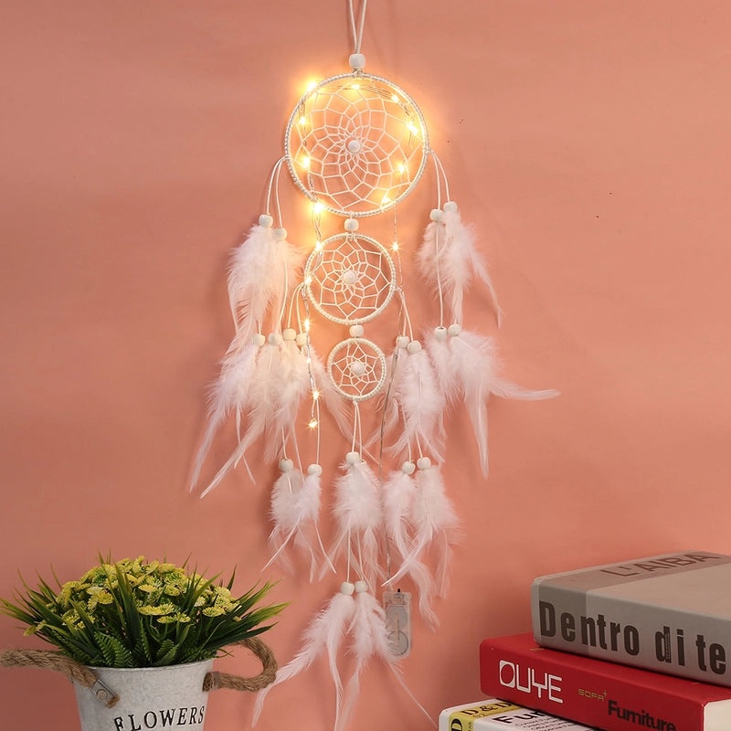 Elegant Geometric Wooden Beads Feather Dreamcatcher Wall Hanging Decor | Home Decor