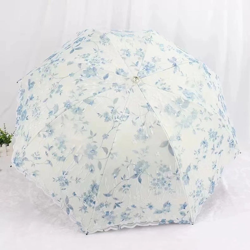 Goddess Princess Double Layer Lace Foldable Umbrella for Women | Sun & Rain Protection | Black Sunshade Umbrellas | Women's Accessories