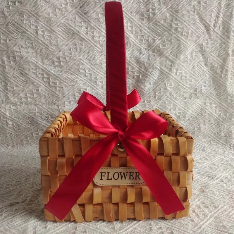 Rustic Wooden Storage Basket with Bow Knot Accent | Home Storage & Organization