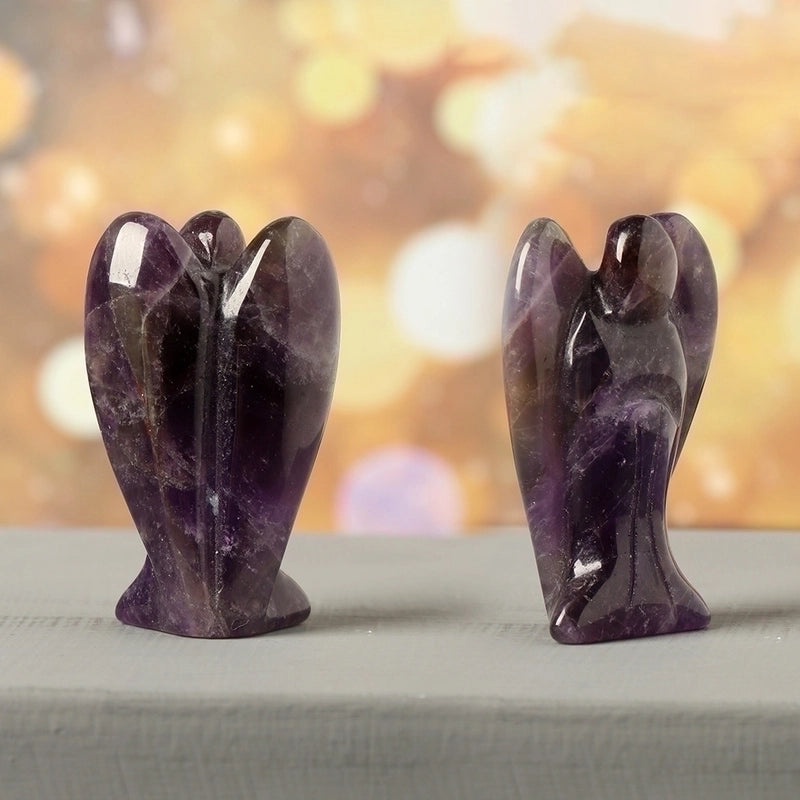 1.5-inch Amethyst and White Crystal Angel Sculpture Rough Stone Home Decor | Crystal Crafts & Ornaments