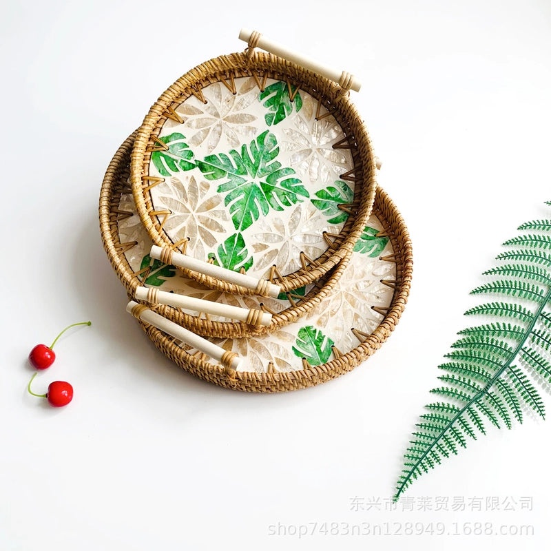 Handwoven Floral Rattan Shell Storage Basket for Casual Home Décor|Home Storage & Organization