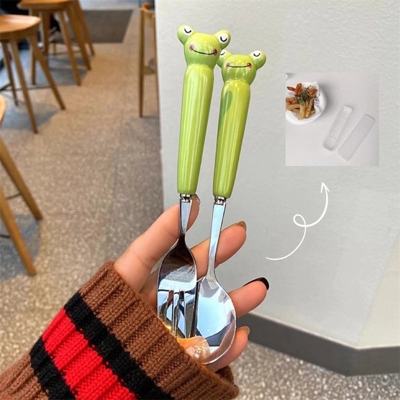 Adorable Cartoon Frog and Crocodile 430 Stainless Steel Ceramic Tableware Set | Kitchen & Dining
