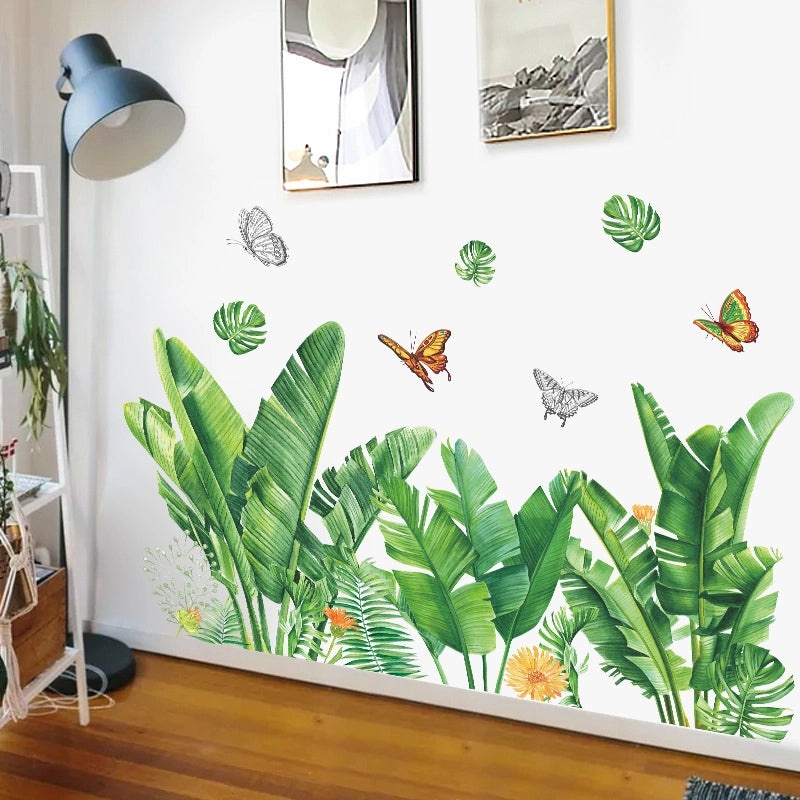 Tropical Plant Turtle Leaf Butterfly Flower Wall Decal for Bedroom | Home Decor Wall Stickers