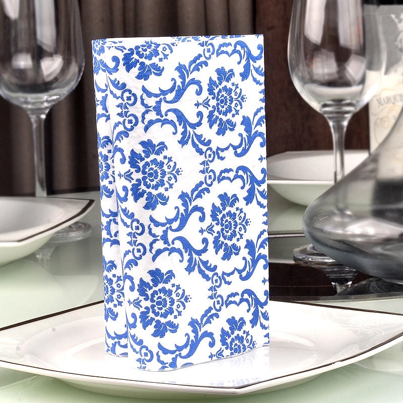 Home Kitchen Virgin Wood Pulp Dining Napkins Blue and White Porcelain