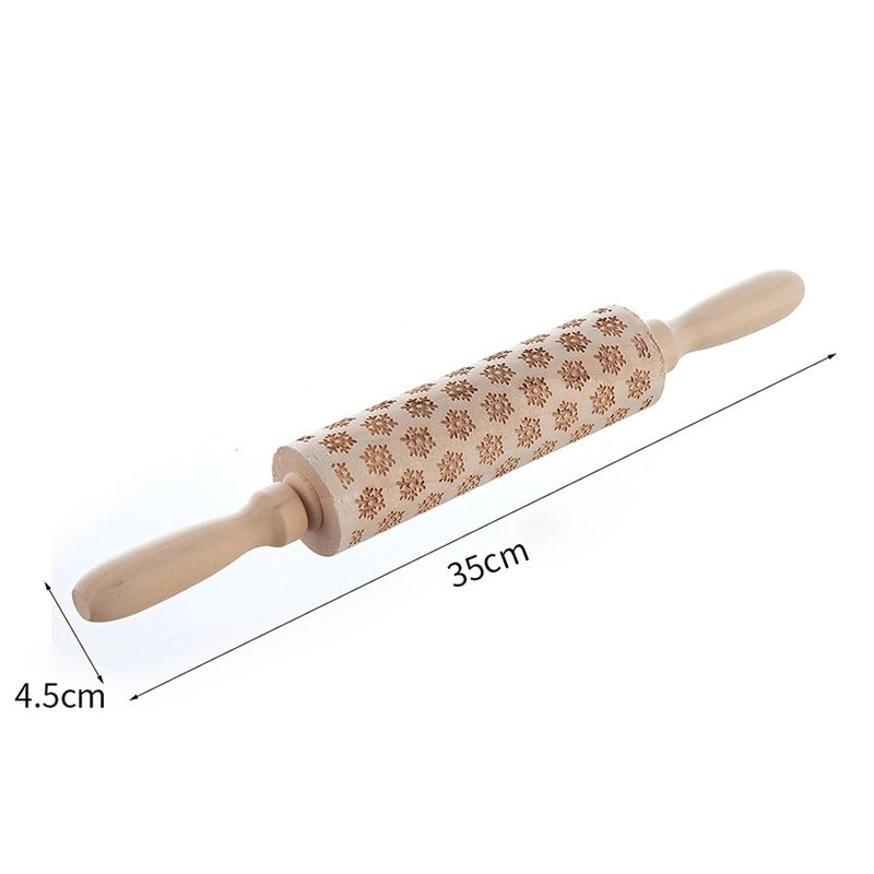 Holiday Wooden Baking Rolling Pin Christmas Tree Elk Snowflake Pattern
