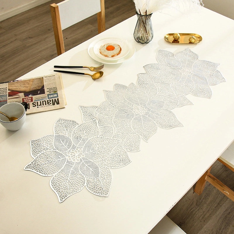 Nordic Creative PVC Table Runner with Irregular Flower Hollow Design | Home Decor Table Linen