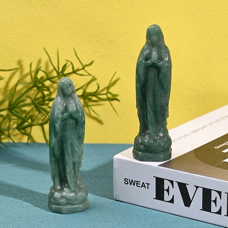 Women's Handmade Natural Stone Virgin Mary Faith Pendant Green & Pink