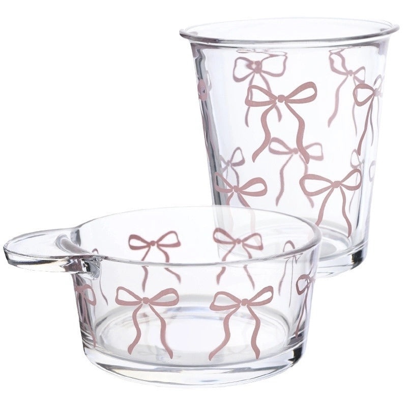 Bolimei Stylish Bow Glass Cup and Dessert Bowl Set|Kitchen & Dining