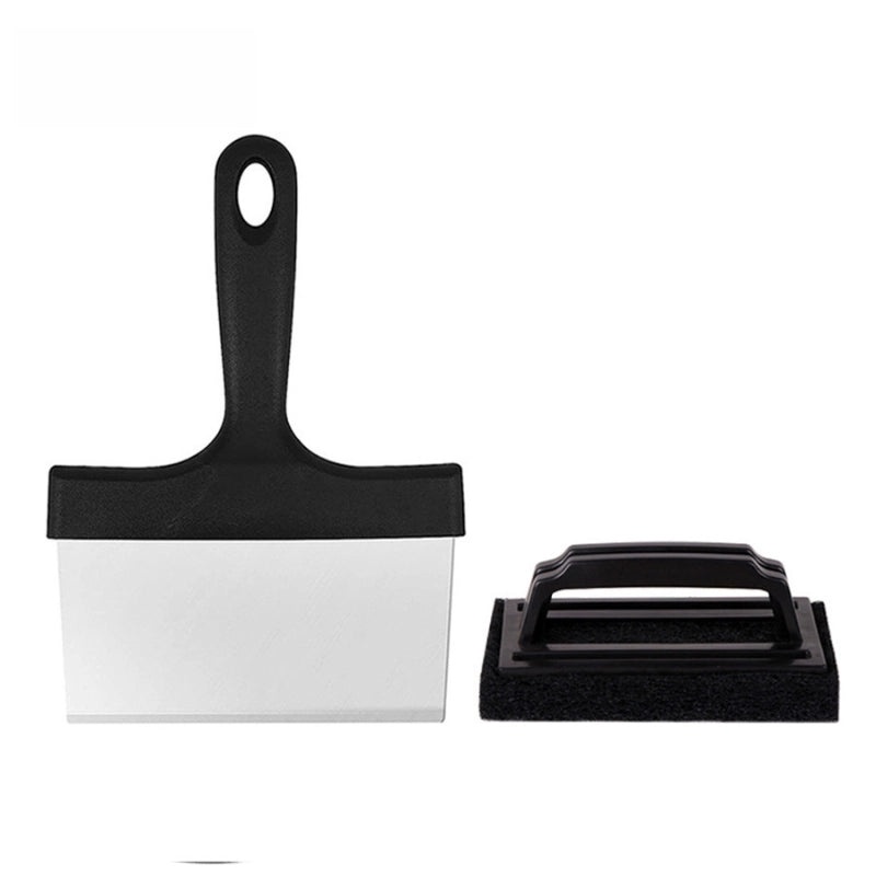Stainless Steel BBQ Grill Cleaning Brush Set with Nylon Scouring Pad and Teppanyaki Net | BBQ Accessories