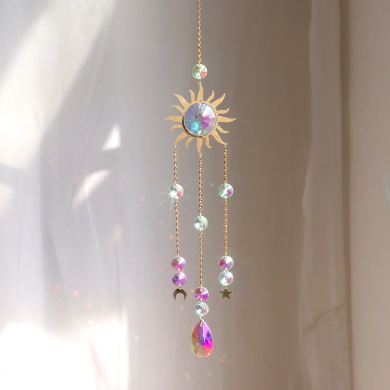 Elegant Sun Star Moon Crystal Rose Quartz Pendant for Artistic Jewelry|Fashion Accessories