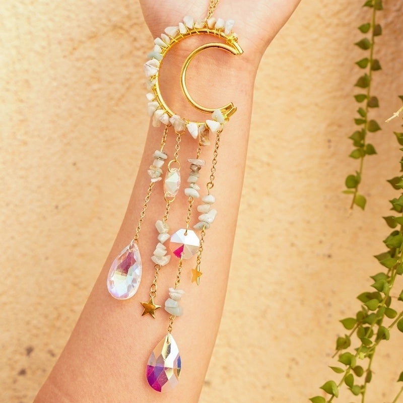 Elegant Moon White Crystal Wind Chime for Home Decor|Home Decor & Accessories