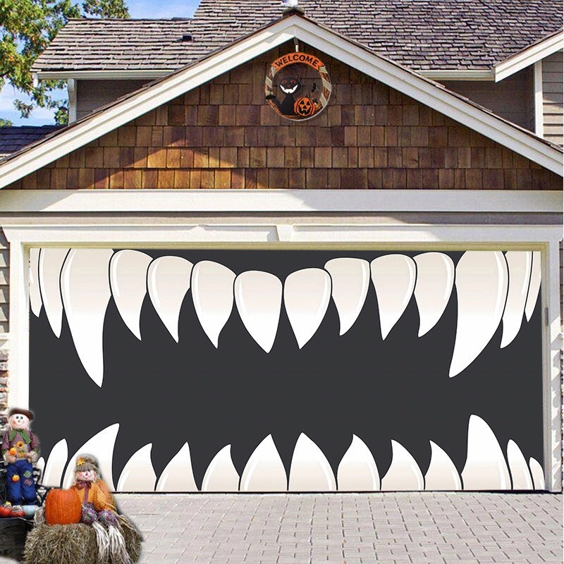 Halloween Pumpkin Hanging Banner Cloth Horror Garage Door Tapestry Decoration|Home Decor