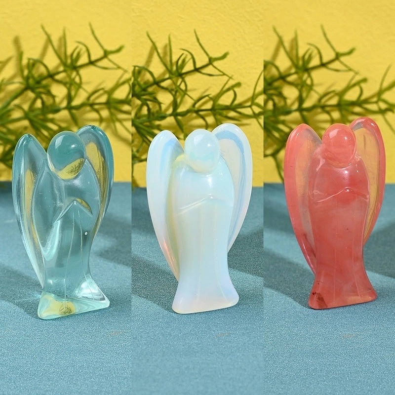 Handcrafted Natural Stone Angel Ornament Elegant Decor Red Blue White