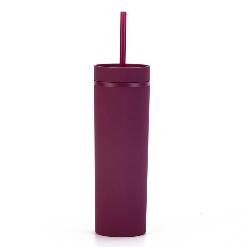 16oz Frosted Double-layer Plastic Tumbler with Straight Straw | Drinkware & Cups
