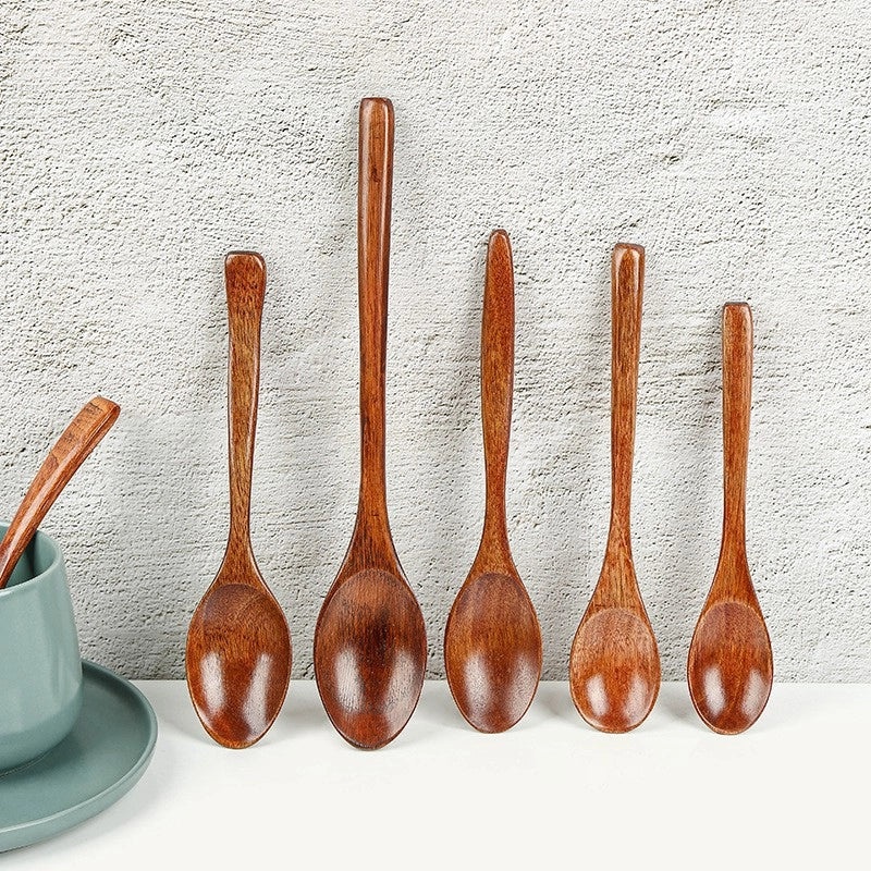 Phoebe Long Wooden Rice Spoon Small Japanese Salad Honey Spoon Pointed Handle Wooden Utensil|Kitchen Utensils