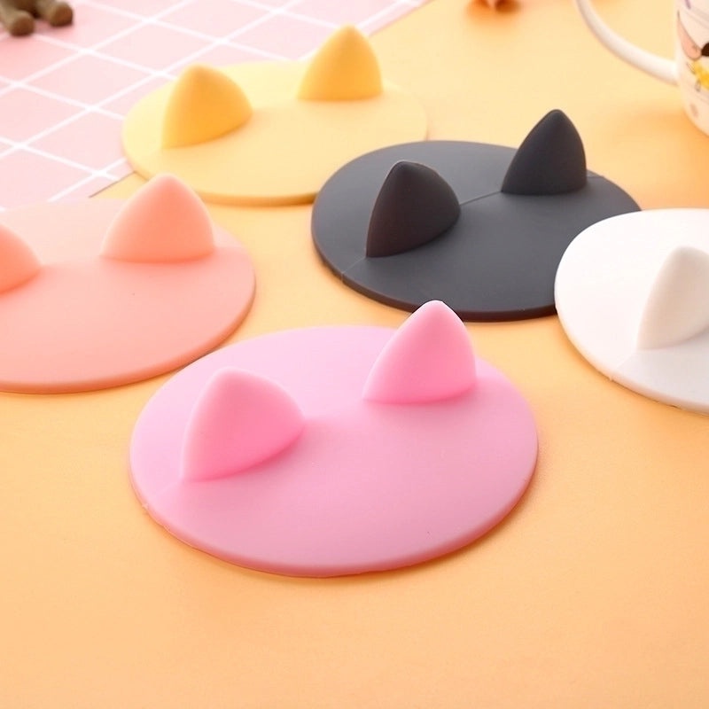 Cute Cat Ear Silicone Cup Lid Universal Mug Cover Spill-Proof Reusable Drinkware Accessory|Kitchen & Dining