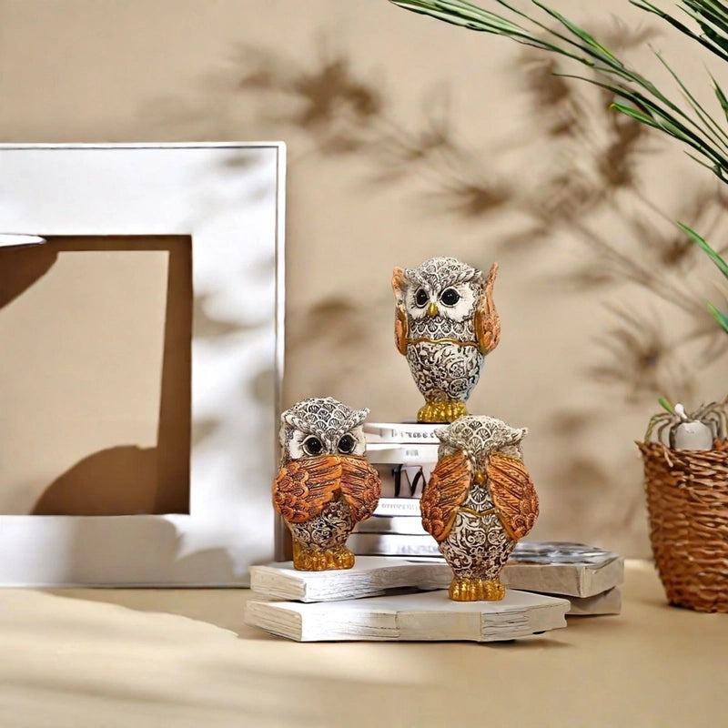 Cute Cartoon Owl Resin Figurines for Home Decor|Home Decor & Ornaments