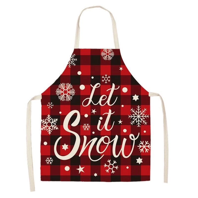 Christmas Santa Claus Stripe Snowflake Linen Apron Holiday Kitchen Accessory|Kitchen & Dining