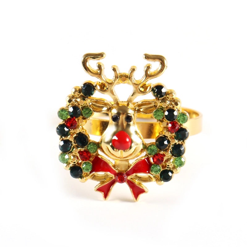 Festive Christmas Tree and Santa Claus Alloy Napkin Rings Set of 6 | Holiday Table Decor