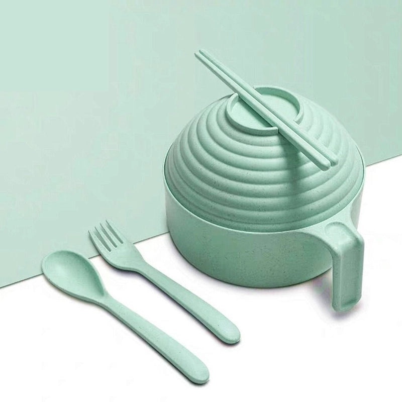 日式麦秸方便面碗带盖筷子套装|餐具厨房用品