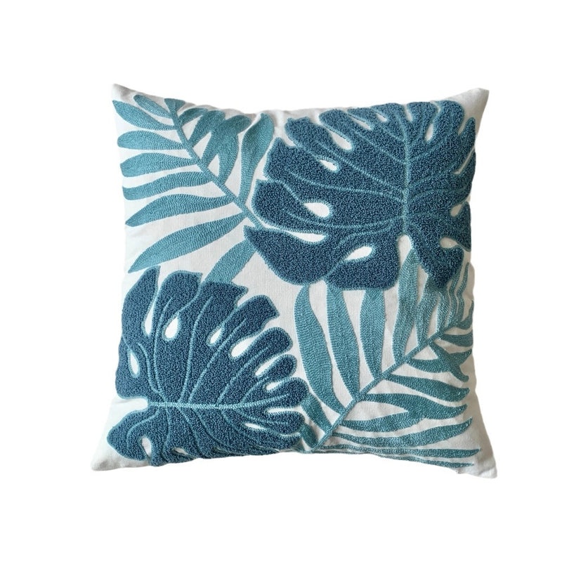 Green Botanical Tulip Embroidered Sofa Cushion Pillow for Living Room | Home Decor Cushions