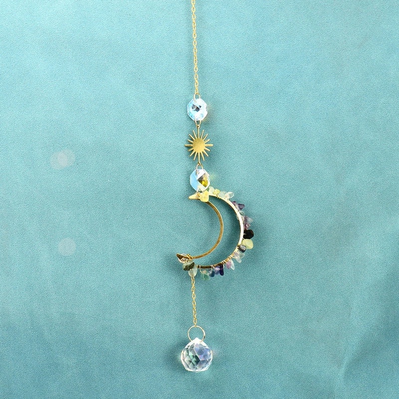 Moon Agate Chinoiserie Style Plated Pendant Necklace|Jewelry & Accessories