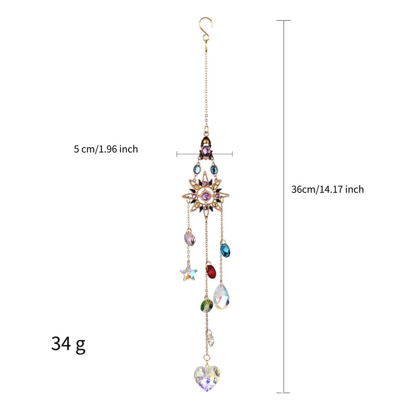 Colorful Crystal Sun Moon Stars Heart Pendant Wind Chime for Home Decoration | Home Decor & Accessories