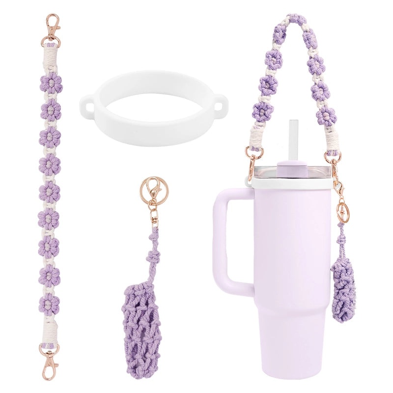 Floral Cotton Rope Silicone Cup Sleeves for Casual Use|Drinkware Accessories