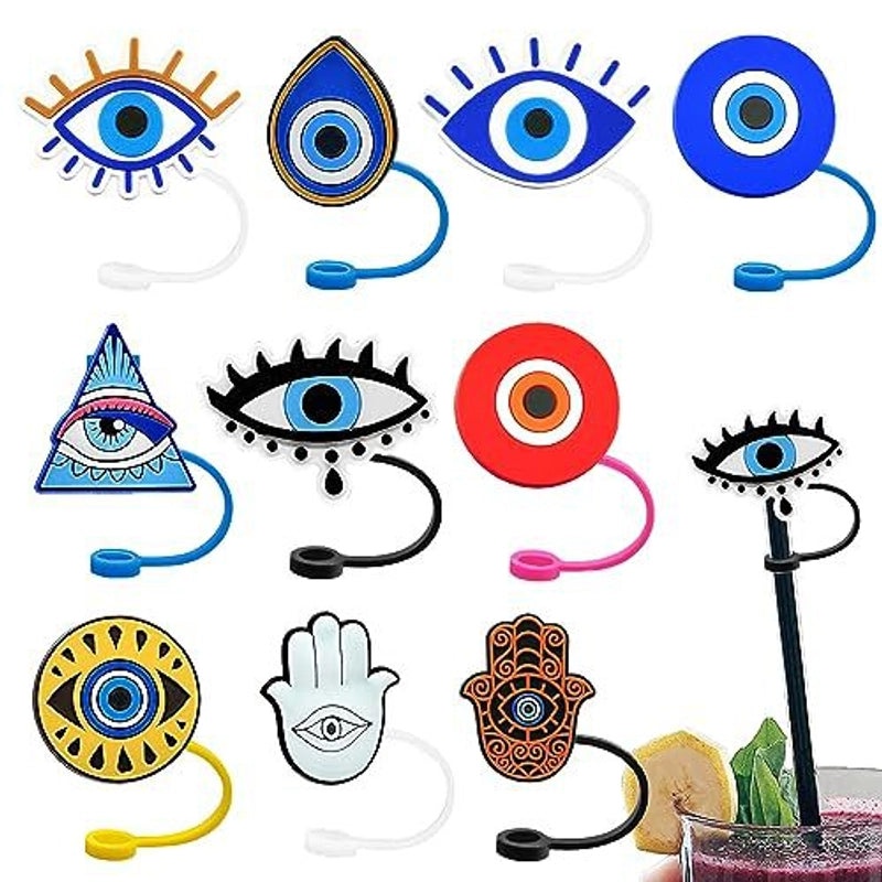 Adorable Devil Eye Star Silica Gel Straw Cap Set | Drinkware Accessories