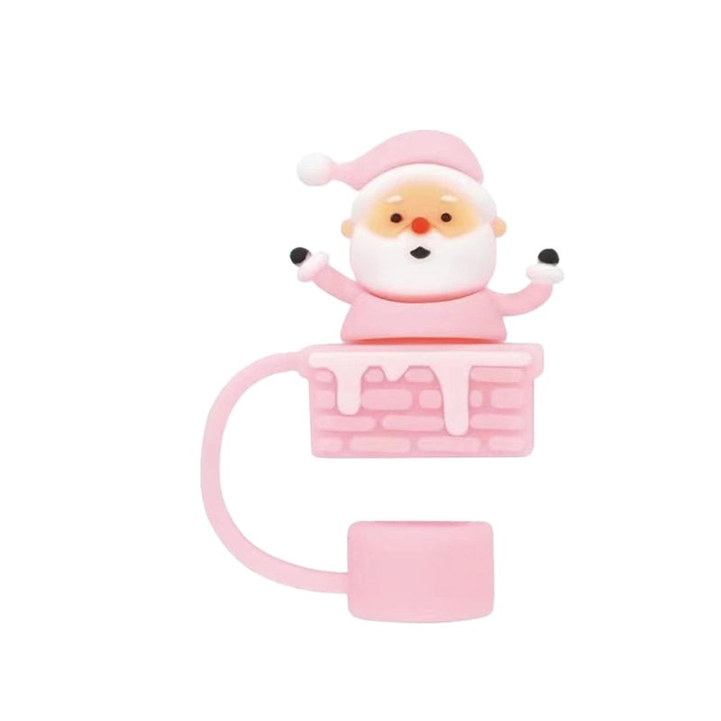 Christmas Holiday Silicone Straw Cap with Christmas Tree Santa Claus Snowman Design | Drink Accessories