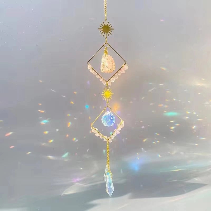 Minimalist Amethyst Crystal Geometric Suncatcher Wind Chime for Wall Decor|Home Decor & Wall Art