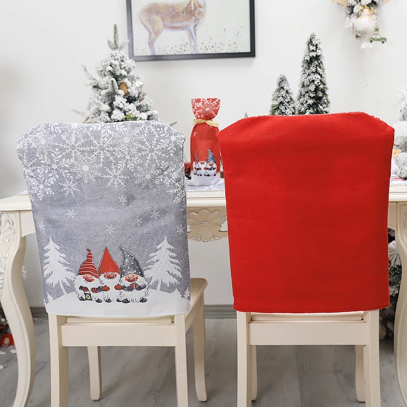 Christmas Cartoon Red Gray Chair Covers Set | Home Decor & Seasonal Accessories
