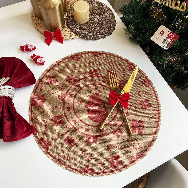 Elegant Christmas Floral Cotton Linen Placemat Single Piece|Home Decor & Tableware