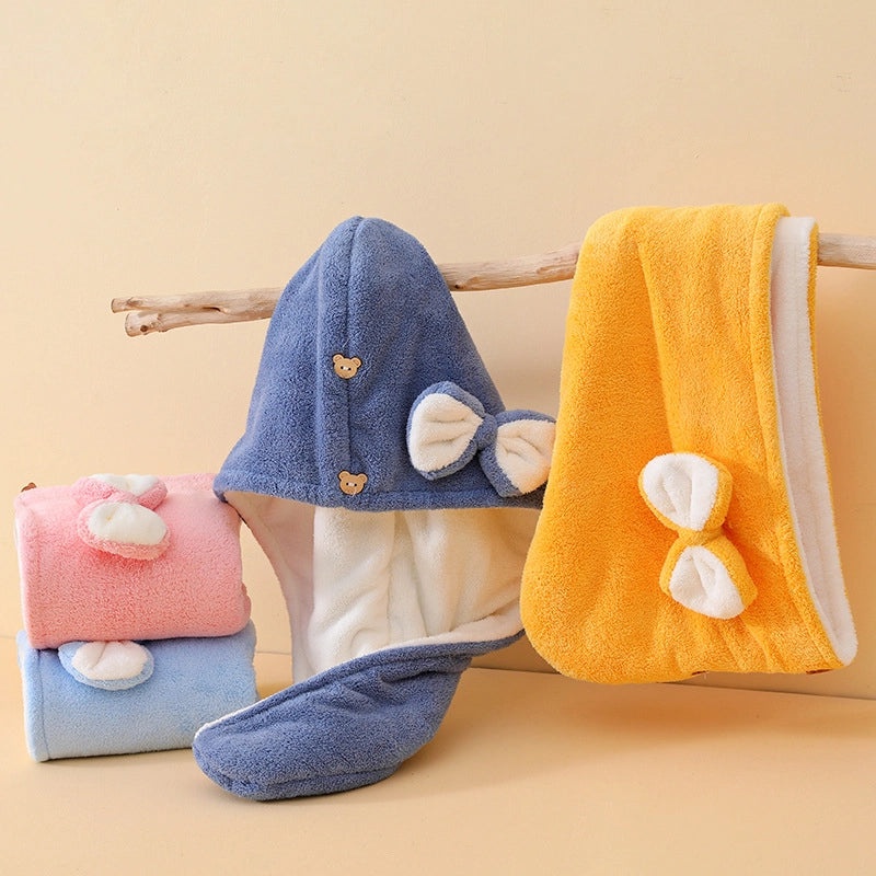 Thickened Double Bow Coral Fleece Hair Towel Wrap for Women | Hair Care Accessories