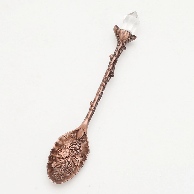 Nordic Vintage Crystal Head Alloy Leaf Spoon for Mug Coffee Ice Cream | Kitchen & Dining Utensils