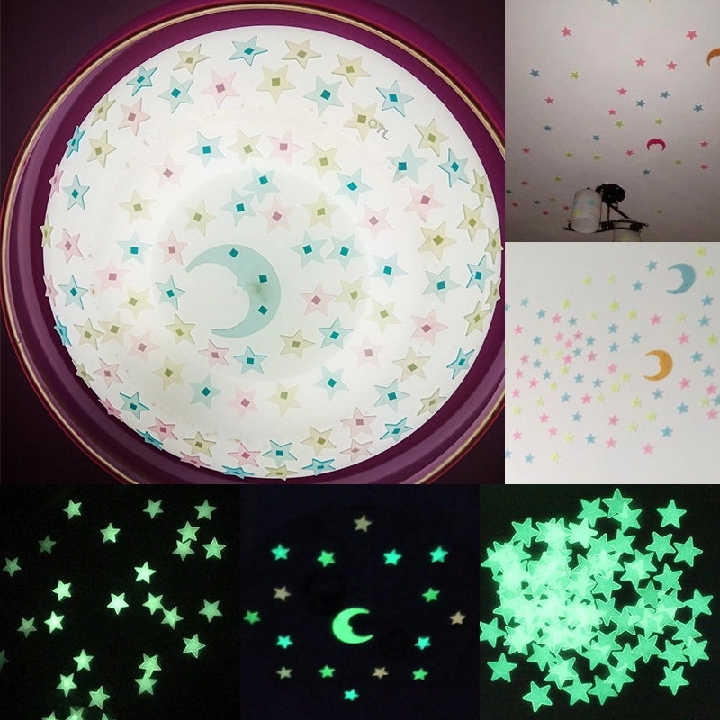 Glowing Star and Moon 3D Fluorescent Wall Decals Set|Home Decor & Wall Art