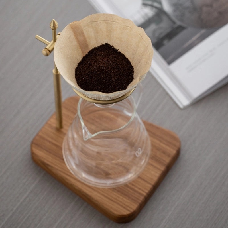 Retro Adjustable Solid Wood Coffee Filter Holder with Brass Handle | Coffee Accessories