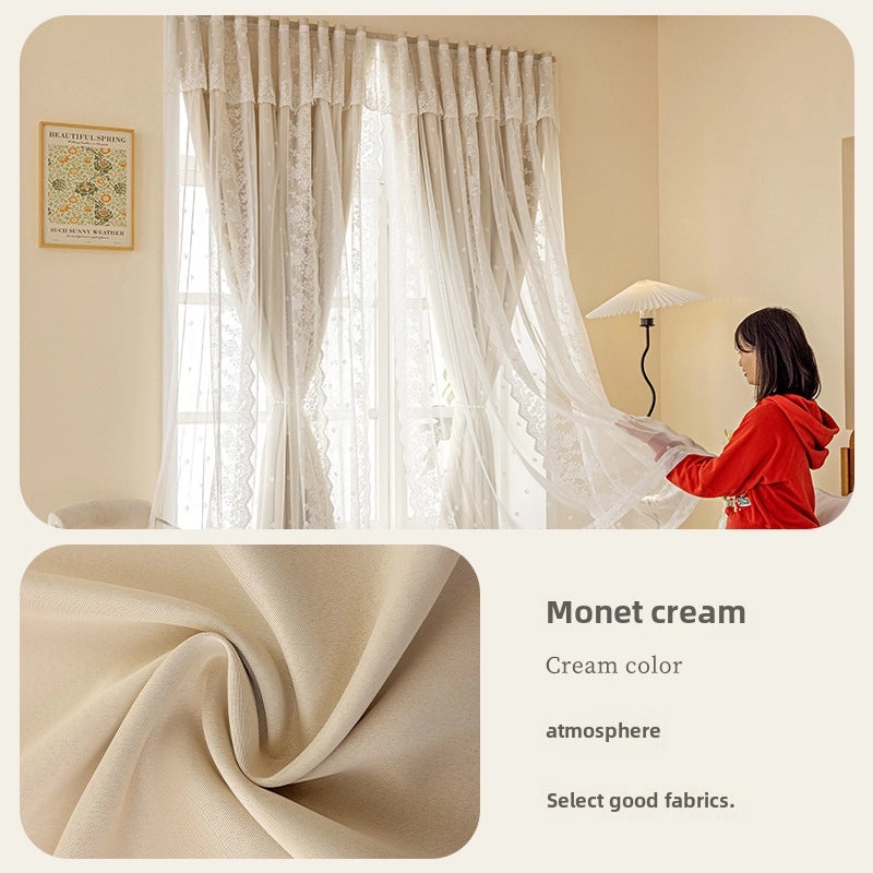 French Lace Hook & Loop Curtain Non-perforated Self-adhesive Bedroom Shading Net Red | Home Decor Curtains