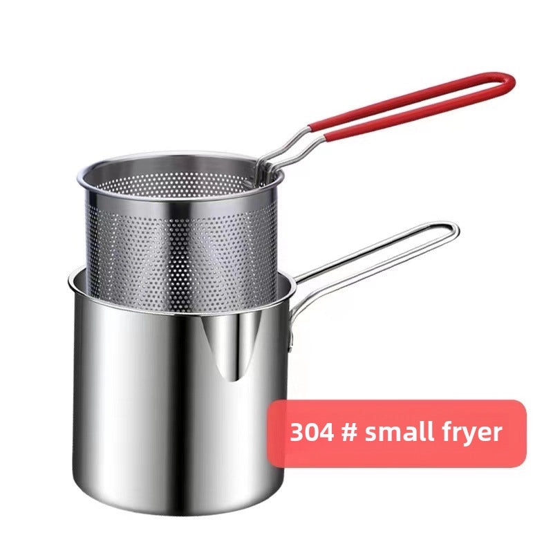 Japanese Style Mini Deep Fryer 304 Stainless Steel Gas Pot with Strainer Oil-saving Tempura Cooker | Kitchen Appliances