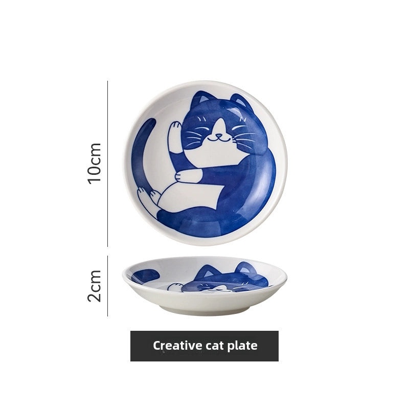 Japanese Style Cat Ceramic Dish Cartoon Soy Sauce Dish Small Seasoning Dish for Dining Table|Kitchen & Dining