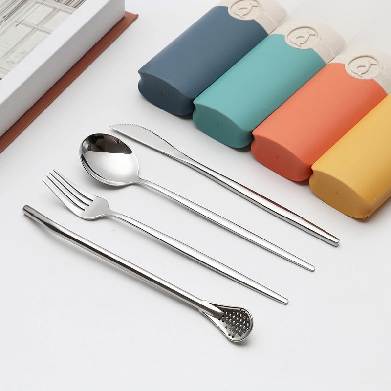 Retro Style Color Block Stainless Steel Fruit Spoon Knife Fork Set|Kitchen & Dining Cutlery Sets