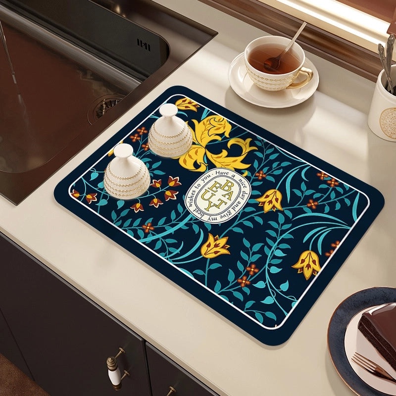 Kitchen Diatom Mud Drain Mat | Absorbent, Thermal Insulation, Soft Rubber Countertop Mat | Kitchen Accessories